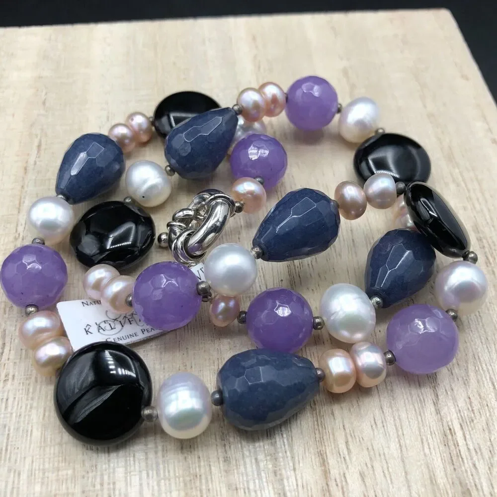 Alexander Kalifano Necklace Natural Gemstones Amethyst Genuine‎ Pearl Choker